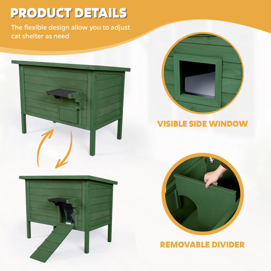 Outdoor Insulated Cat House, Winter Shelter, Green