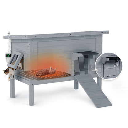 Outdoor Heated Cat House, Winter Shelter, Grey
