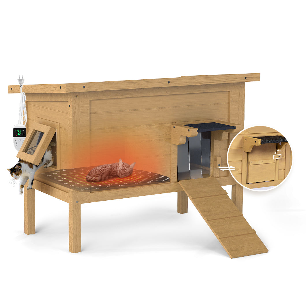Outdoor Heated Cat House, Winter Shelter, Brown