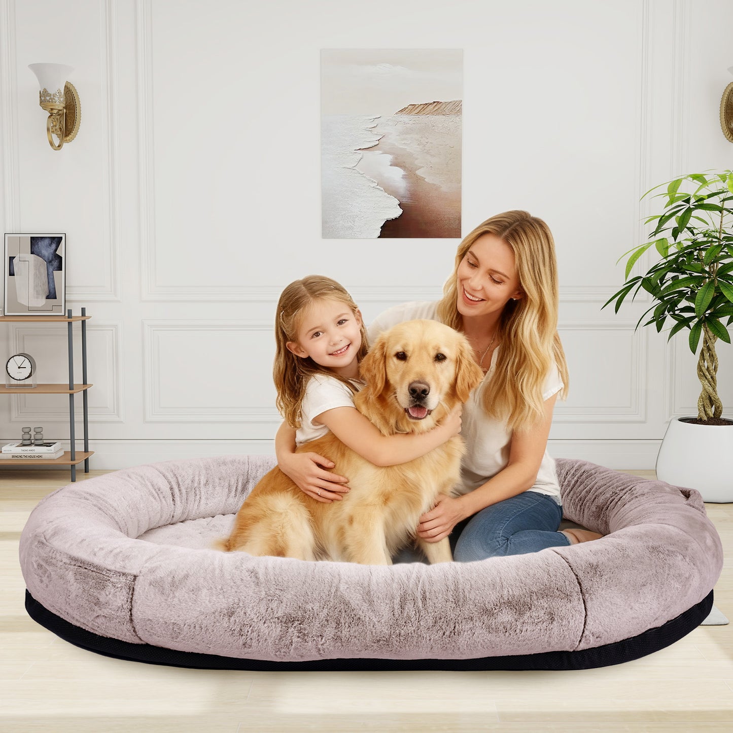 Oversize Faux Fur Dog Bean Bag Bed, 71"x45", Camel
