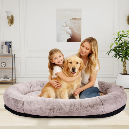Oversize Faux Fur Dog Bean Bag Bed, 71"x45", Camel