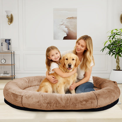 Oversize Faux Fur Dog Bean Bag Bed, 71"x45", Brown