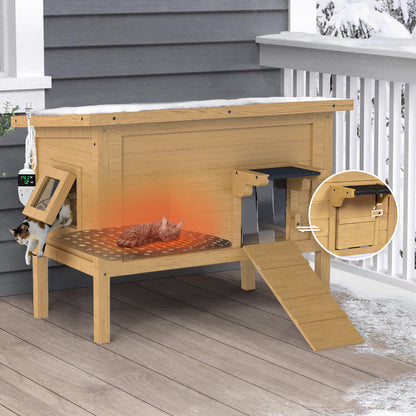 Outdoor Heated Cat House, Winter Shelter, Brown