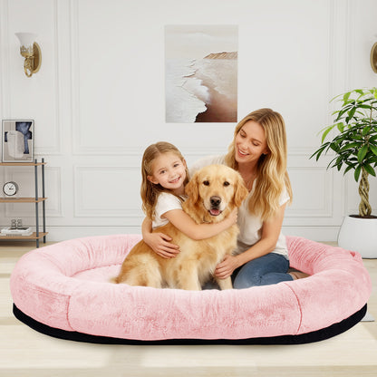 Oversize Faux Fur Dog Bean Bag Bed, 71"x45", Pink