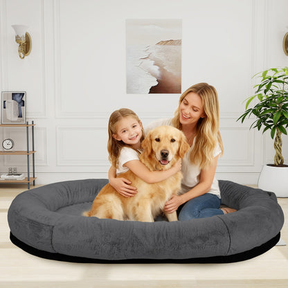 Oversize Faux Fur Dog Bean Bag Bed, 71"x45", Dark Grey