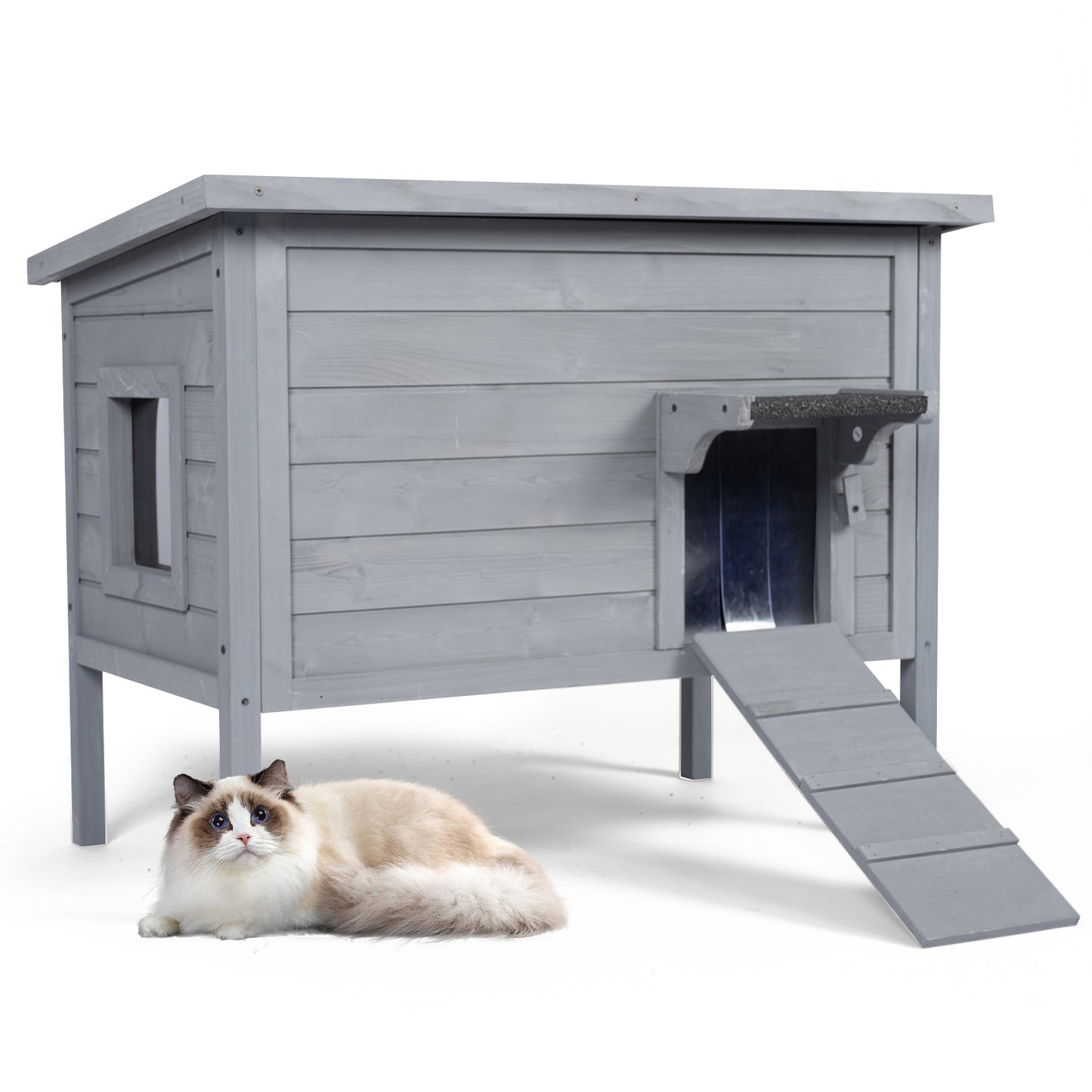 Outdoor Insulated Cat House, Winter Shelter, Grey