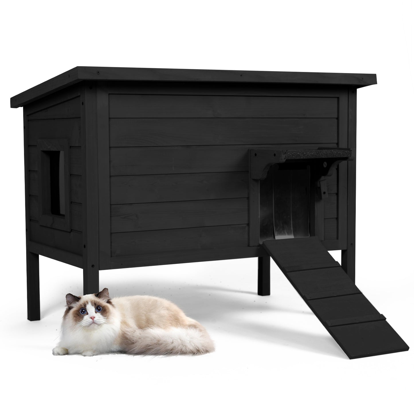 Outdoor Insulated Cat House, Winter Shelter, Black