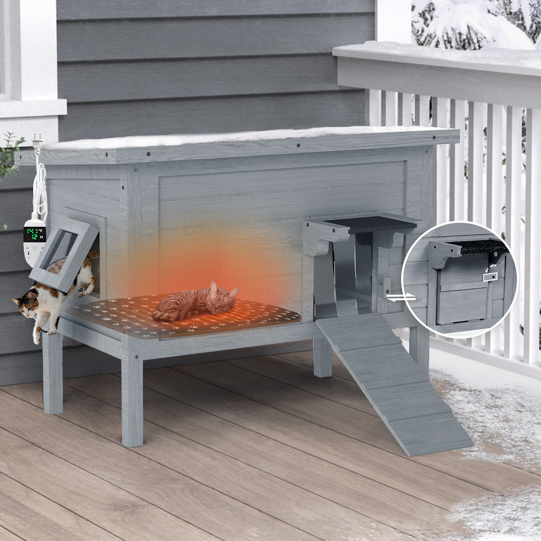 Outdoor Heated Cat House, Winter Shelter, Grey