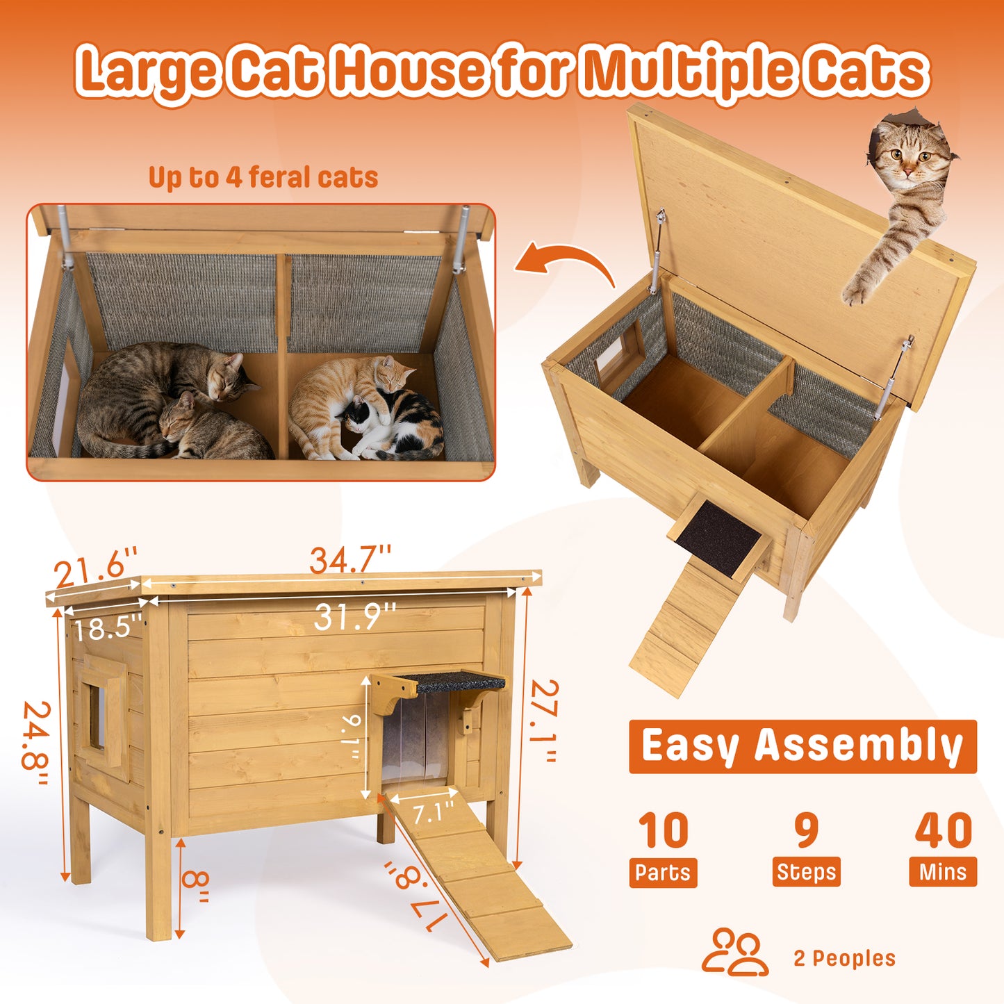 Dual Insulated Cat House, Winter Shelter, Brown