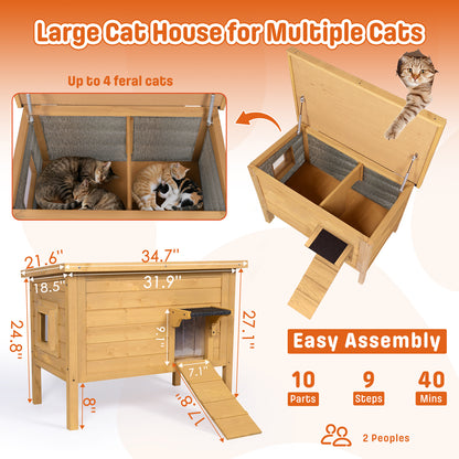 Dual Insulated Cat House, Winter Shelter, Brown