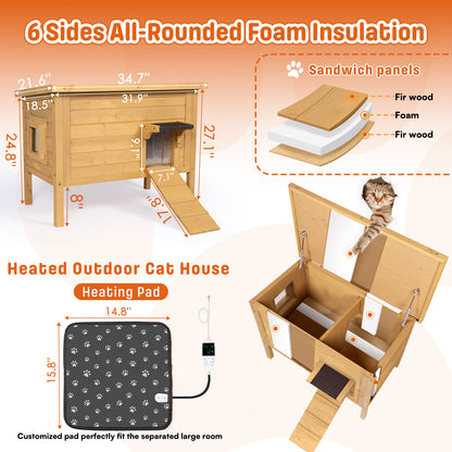 Outdoor Heated Cat House, Winter Shelter, Brown