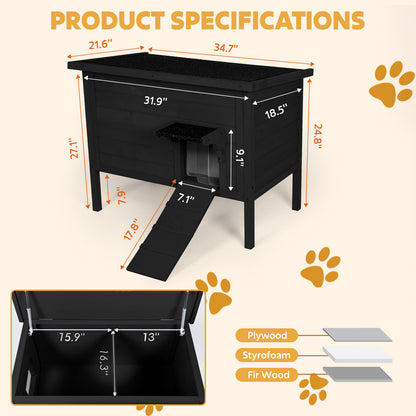 Outdoor Insulated Cat House, Winter Shelter, Black