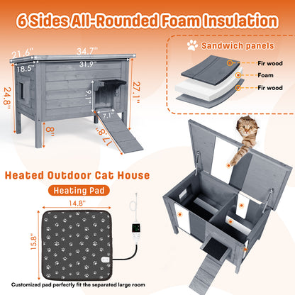 Outdoor Heated Cat House, Winter Shelter, Grey