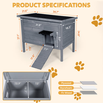 Outdoor Insulated Cat House, Winter Shelter, Grey