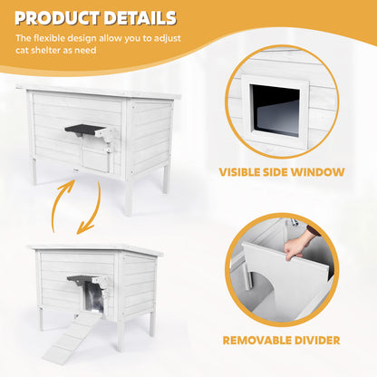 Outdoor Insulated Cat House, Winter Shelter, White