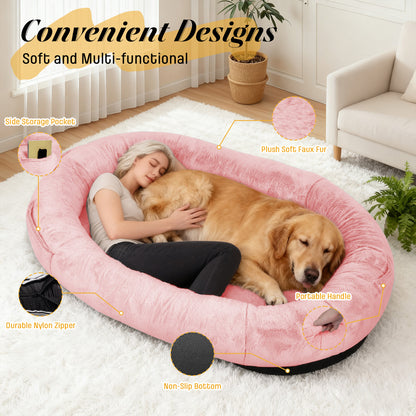 Oversize Faux Fur Dog Bean Bag Bed, 71"x45", Pink