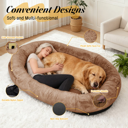 Oversize Faux Fur Dog Bean Bag Bed, 71"x45", Brown