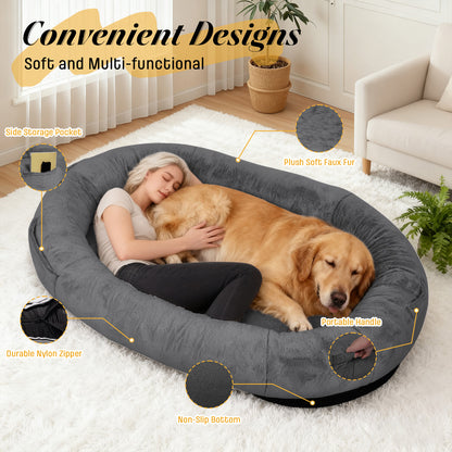 Oversize Faux Fur Dog Bean Bag Bed, 71"x45", Dark Grey