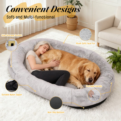 Oversize Faux Fur Dog Bean Bag Bed, 71"x45", Grey