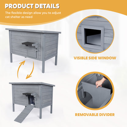 Outdoor Insulated Cat House, Winter Shelter, Grey