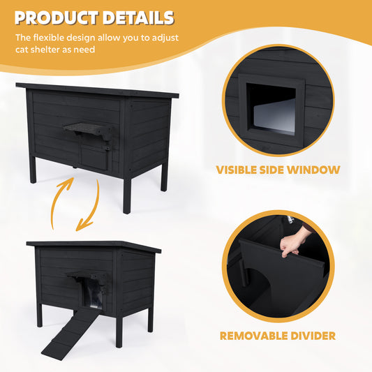 Outdoor Insulated Cat House, Winter Shelter, Black