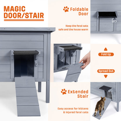 Outdoor Heated Cat House, Winter Shelter, Grey