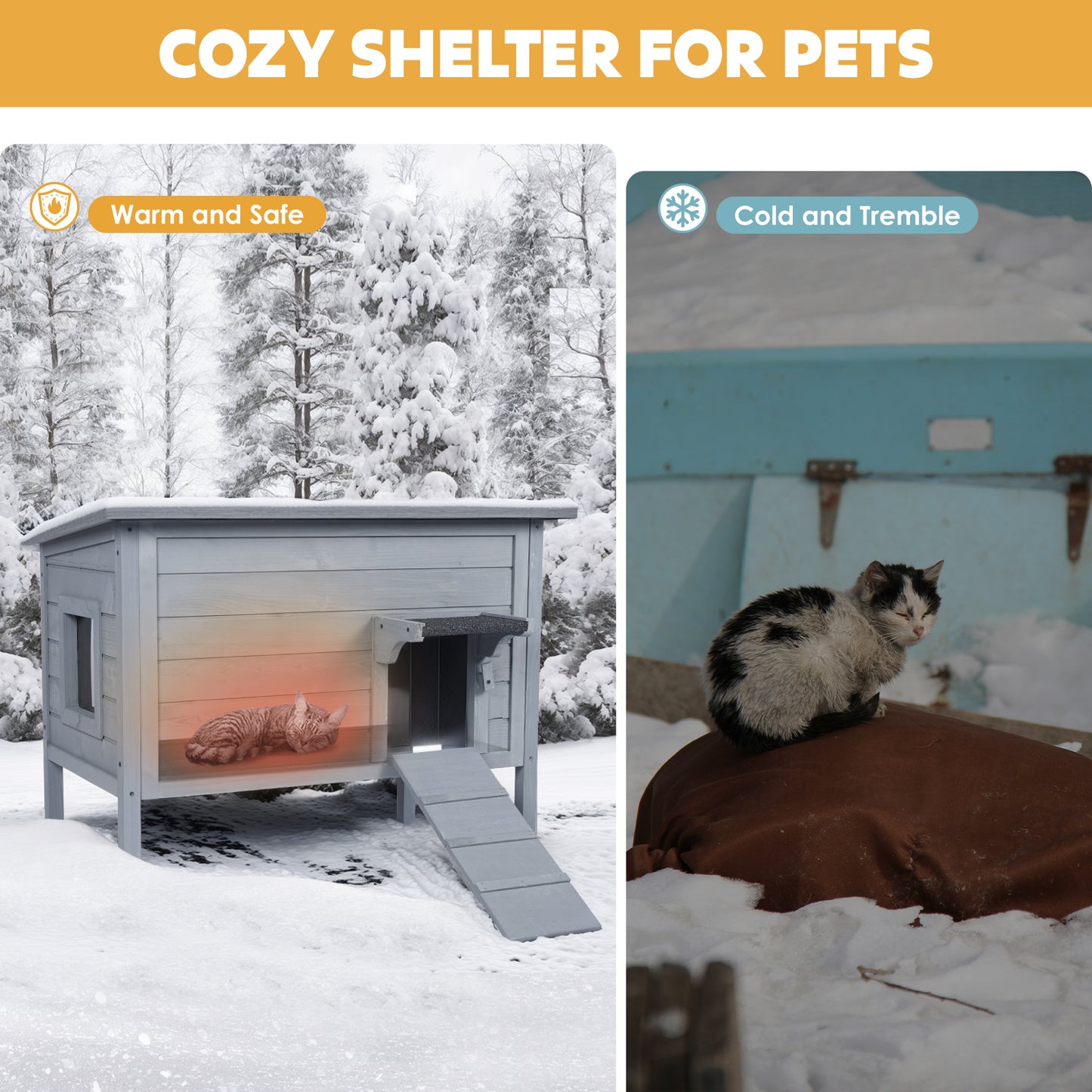 Outdoor Insulated Cat House, Winter Shelter, Grey