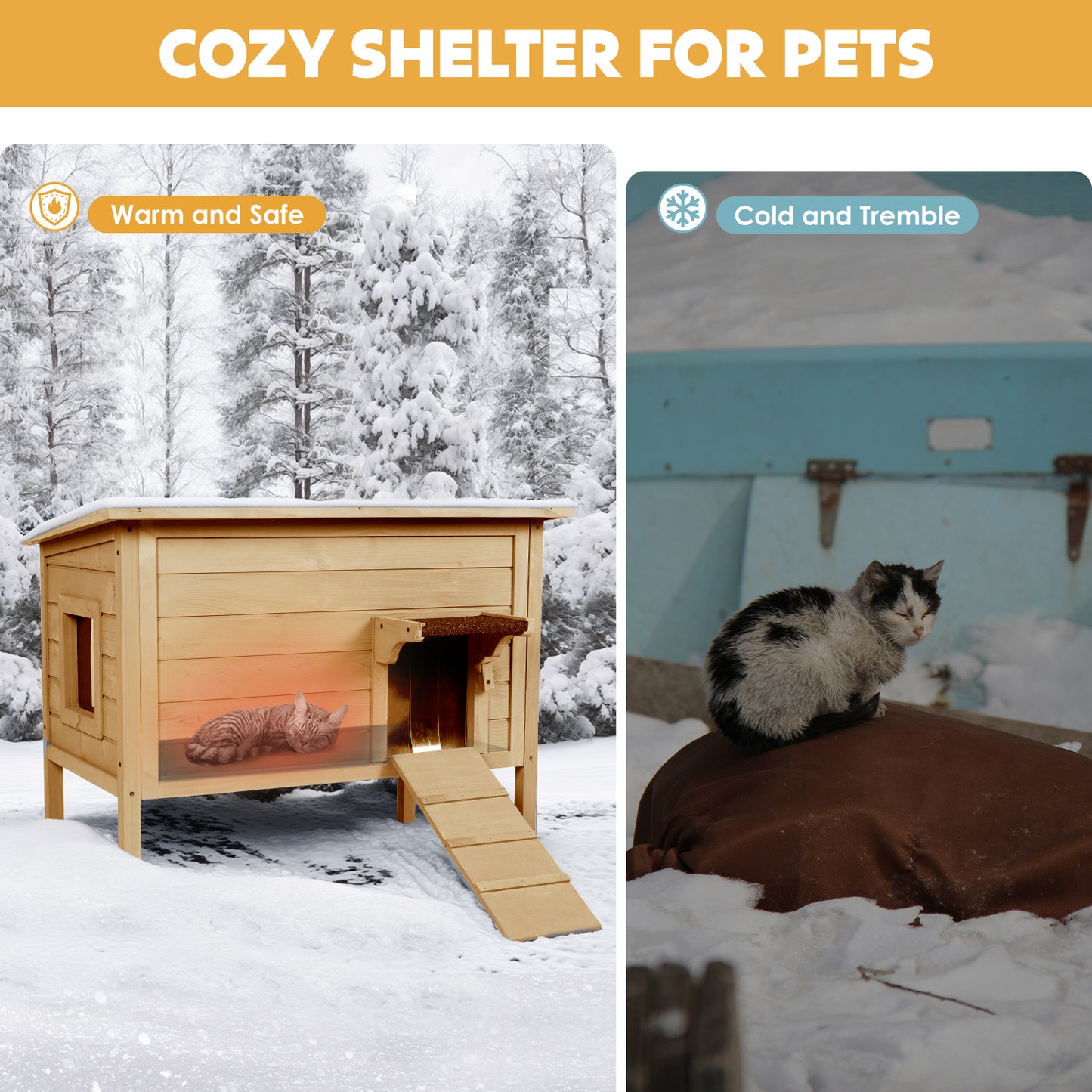 Outdoor Insulated Cat House, Winter Shelter, Brown