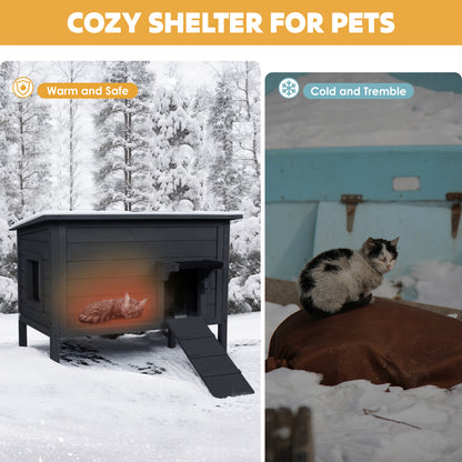 Outdoor Insulated Cat House, Winter Shelter, Black