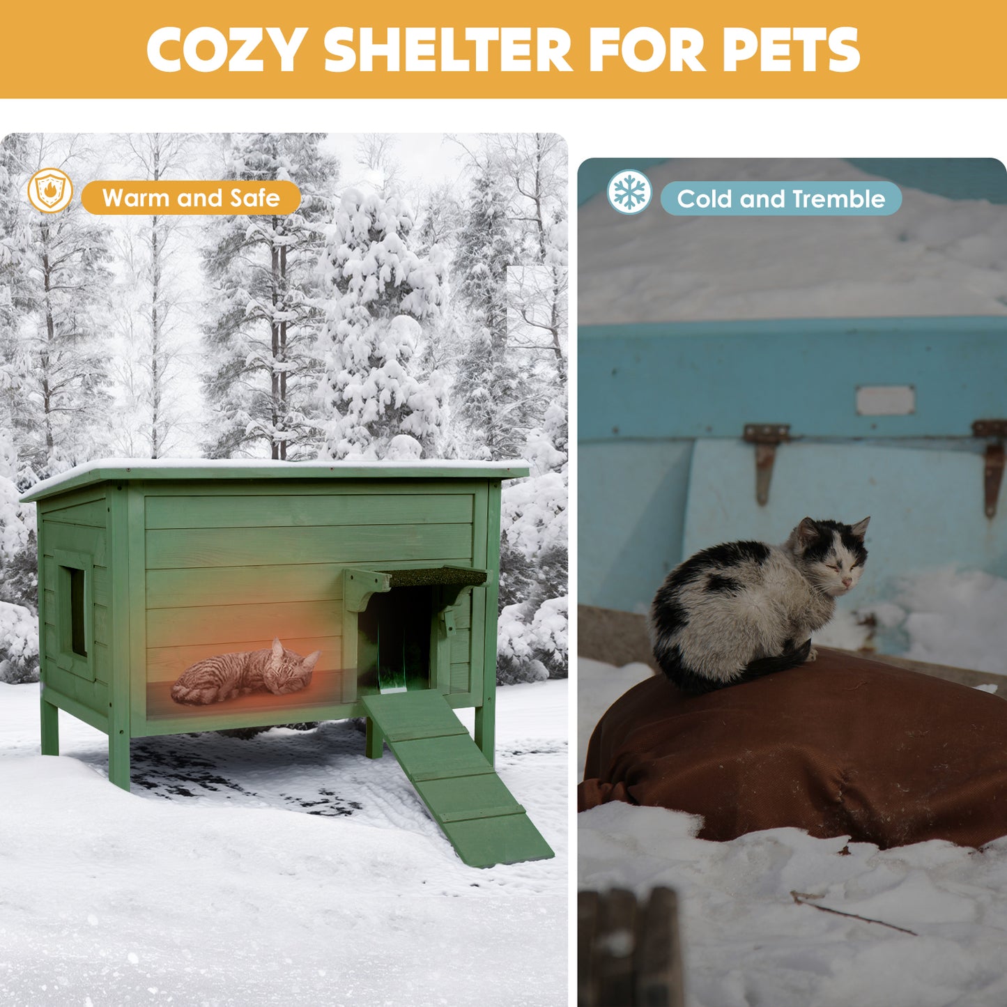 Outdoor Insulated Cat House, Winter Shelter, Green