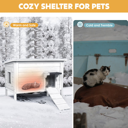 Outdoor Insulated Cat House, Winter Shelter, White