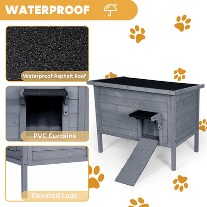 Outdoor Insulated Cat House, Winter Shelter, Grey