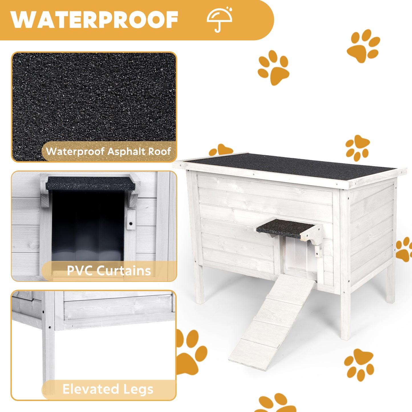 Outdoor Insulated Cat House, Winter Shelter, White