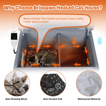 Outdoor Heated Cat House, Winter Shelter, Grey