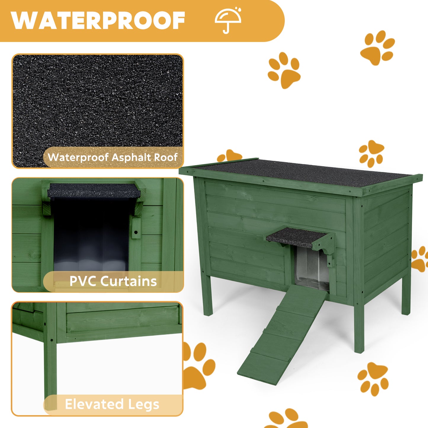 Outdoor Insulated Cat House, Winter Shelter, Green