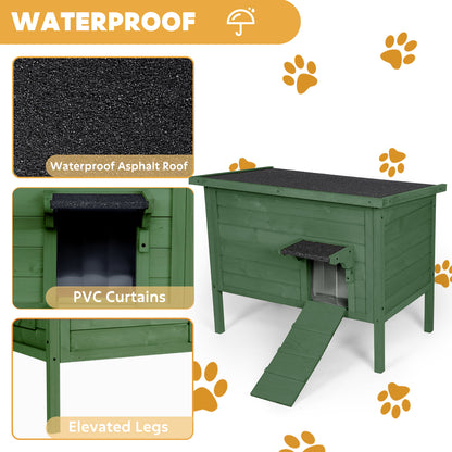 Outdoor Insulated Cat House, Winter Shelter, Green