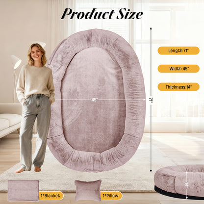Oversize Faux Fur Dog Bean Bag Bed, 71"x45", Camel