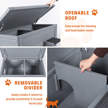 Outdoor Heated Cat House, Winter Shelter, Grey