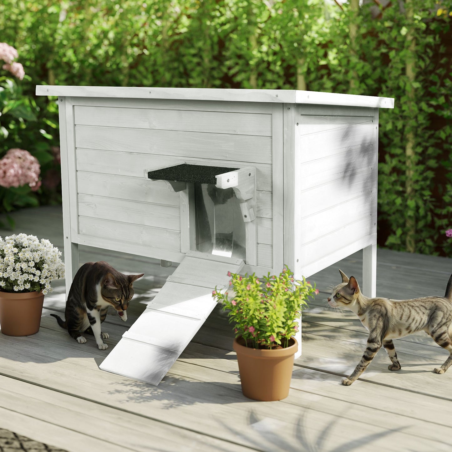 Outdoor Insulated Cat House, Winter Shelter, White
