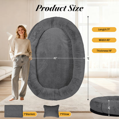 Oversize Faux Fur Dog Bean Bag Bed, 71"x45", Dark Grey