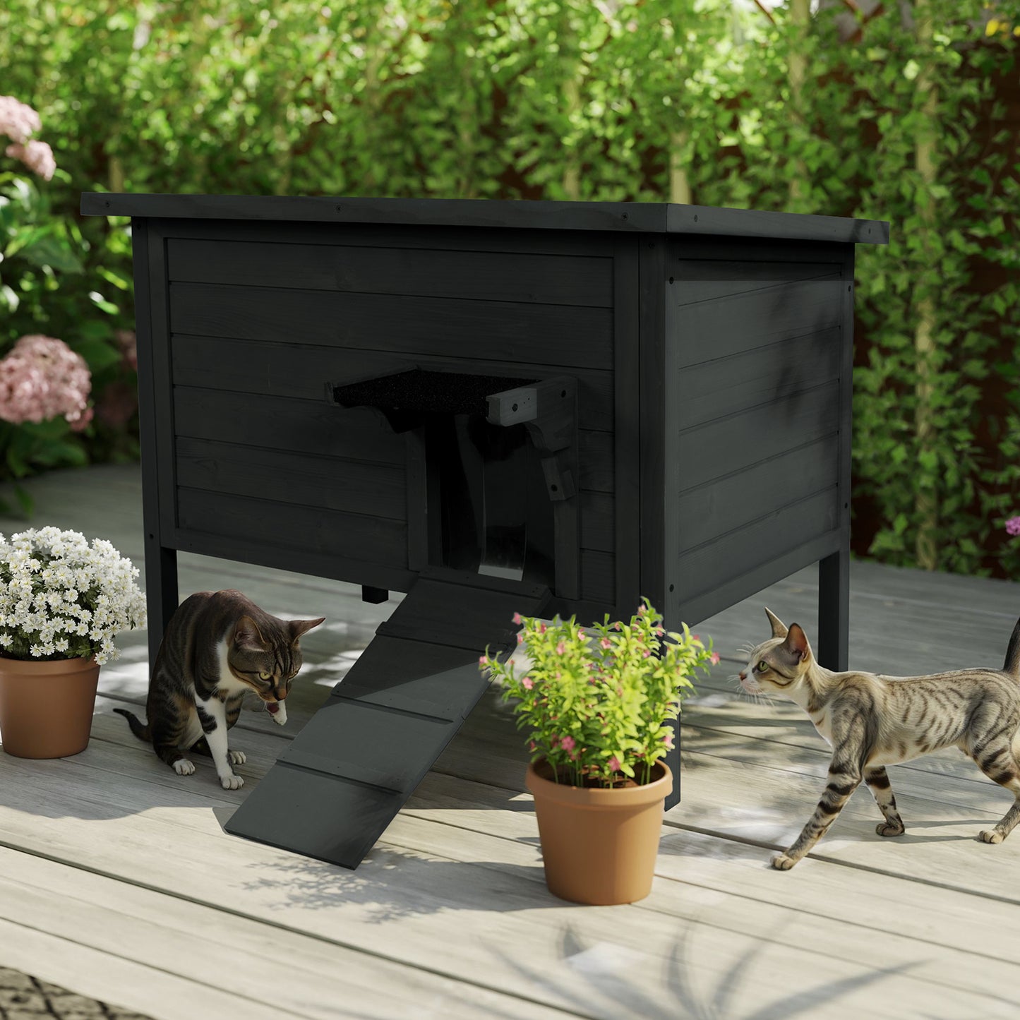 Outdoor Insulated Cat House, Winter Shelter, Black
