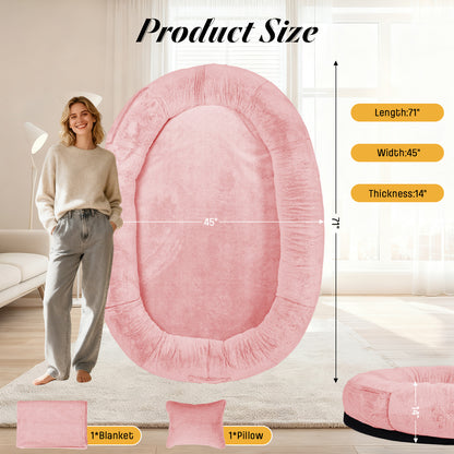 Oversize Faux Fur Dog Bean Bag Bed, 71"x45", Pink