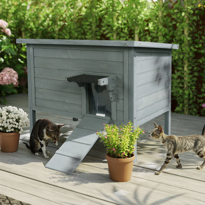 Outdoor Insulated Cat House, Winter Shelter, Grey