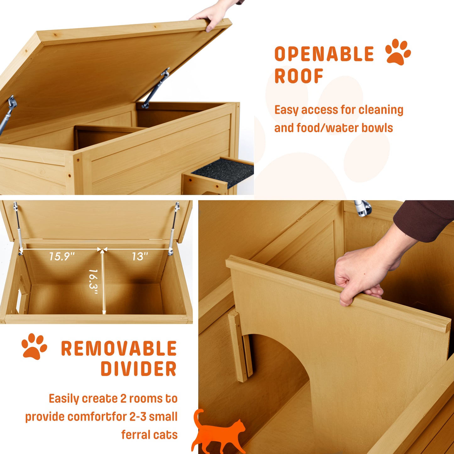 Outdoor Heated Cat House, Winter Shelter, Brown