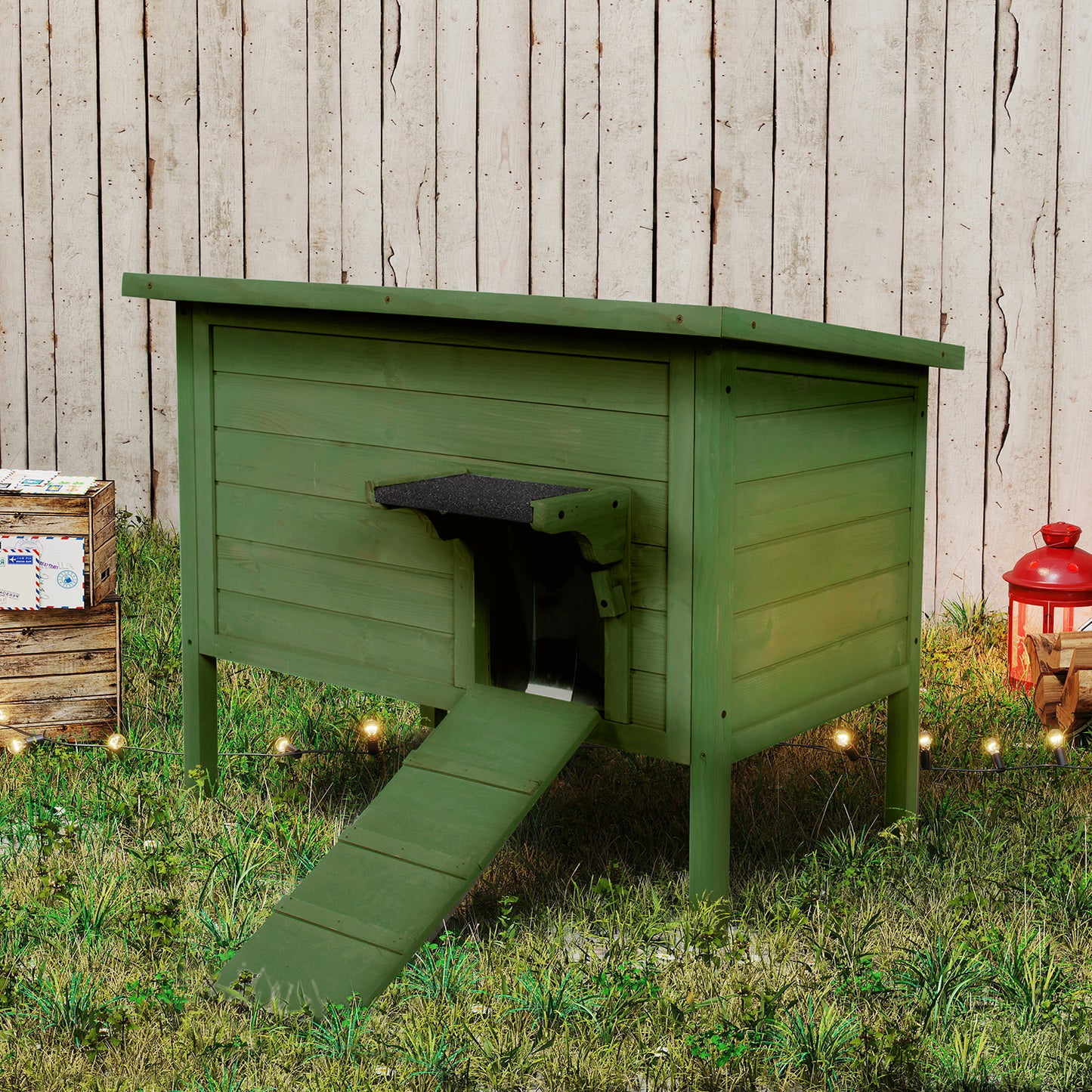 Outdoor Insulated Cat House, Winter Shelter, Green