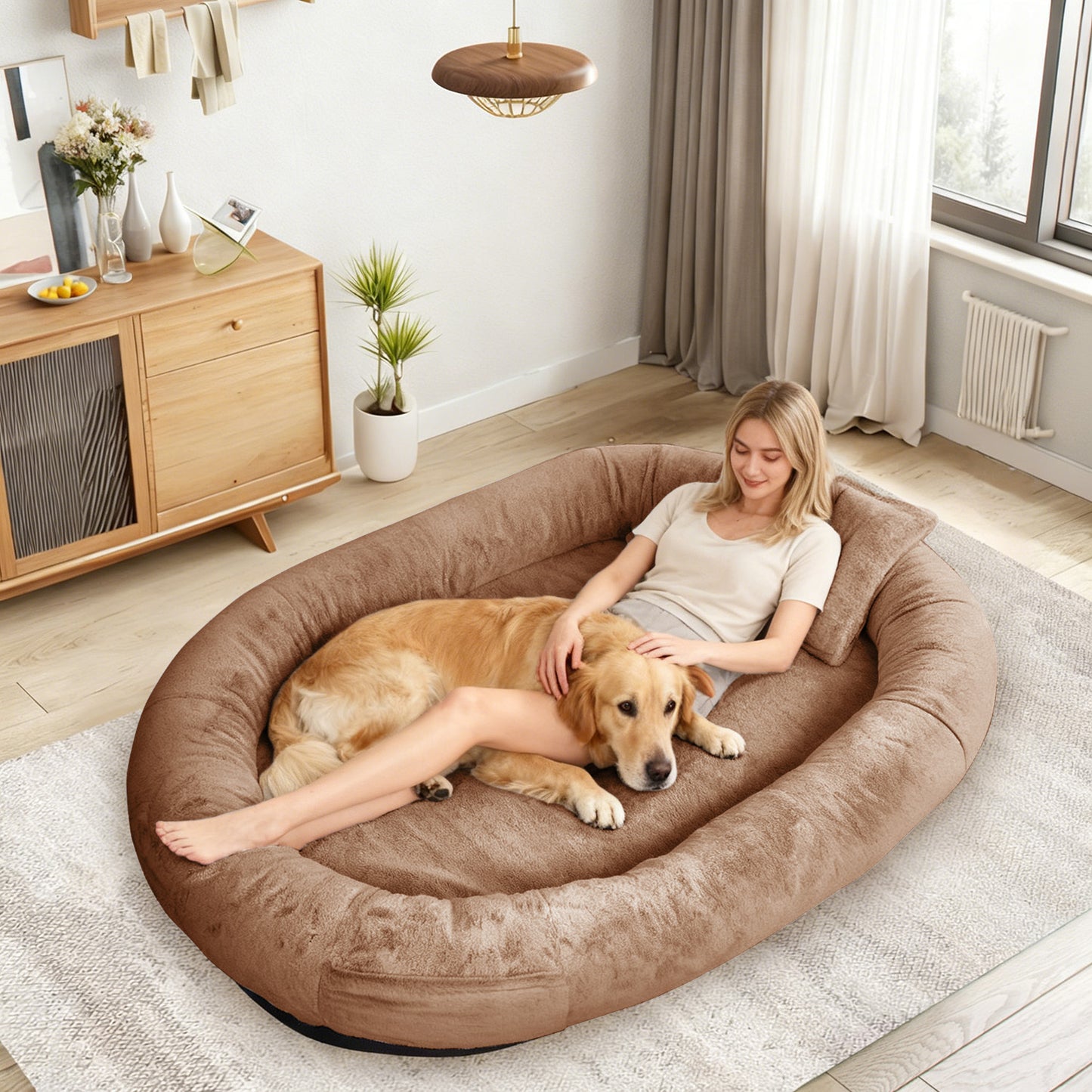 Oversize Faux Fur Dog Bean Bag Bed, 71"x45", Brown