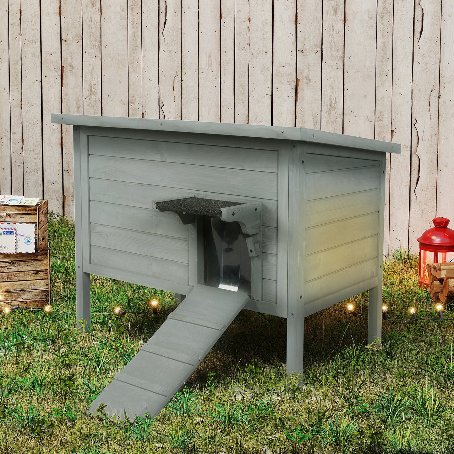 Outdoor Insulated Cat House, Winter Shelter, Grey