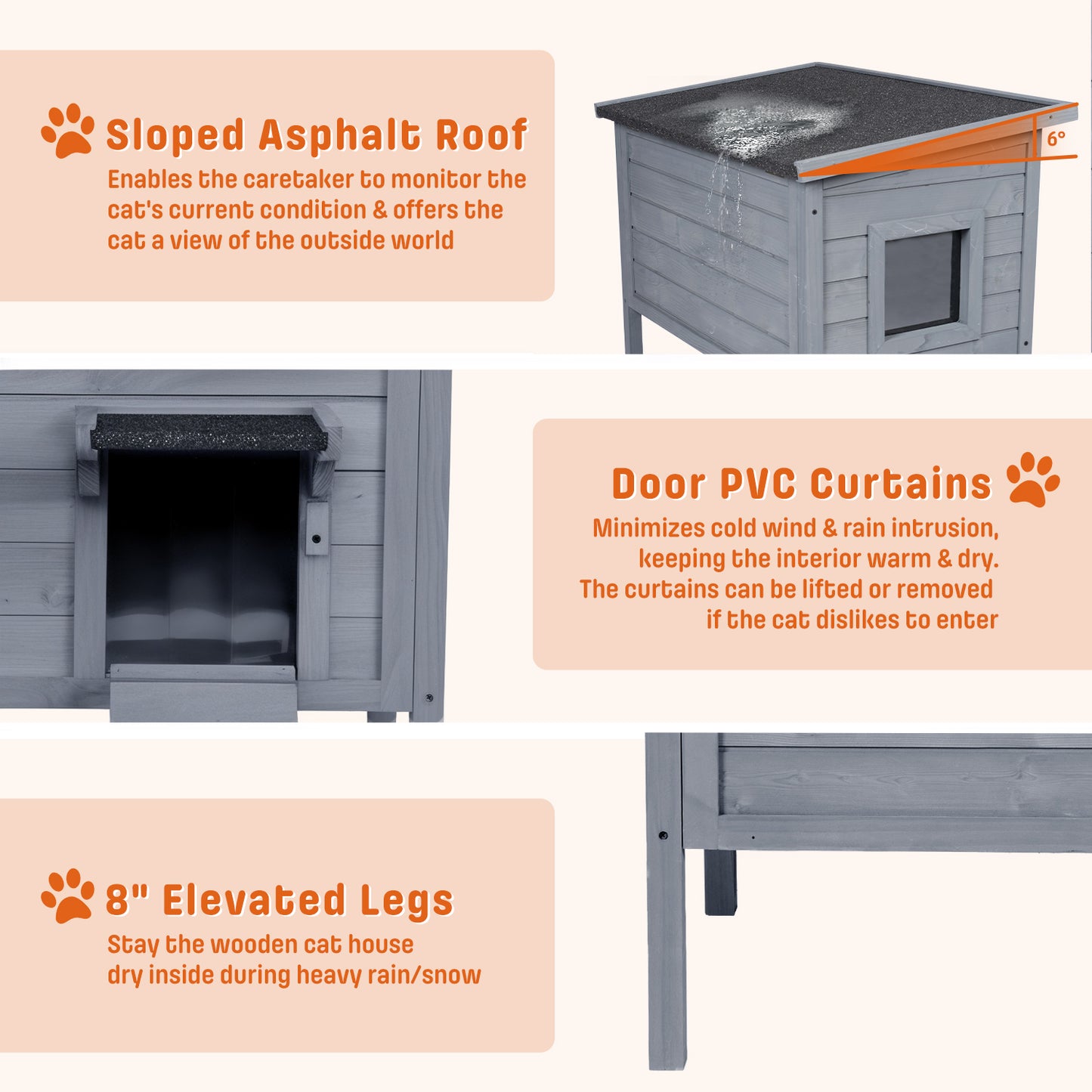 Outdoor Heated Cat House, Winter Shelter, Grey
