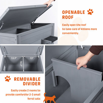 Dual Insulated Cat House, Winter Shelter, Grey