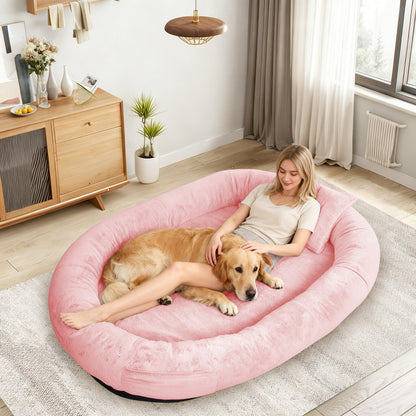 Oversize Faux Fur Dog Bean Bag Bed, 71"x45", Pink